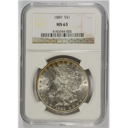 1889 MORGAN DOLLAR NGC MS-63 RAINBOW COLOR ON REVERSE