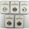 Image 1 : LOT OF ( 5 ) WASHINGTON QUARTERS,  NGC MS-65