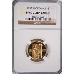 1992 $5 PROOF GOLD COMMEN OLYMPIC NGC PF-69 UC