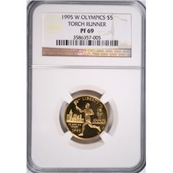 1995 $5 OLYMPICS (TORCH RUNNER) GOLD COMMEN NGC PF-69