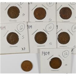 LOT OF ( 8 ) 1909 INDIAN HEAD CENTS, F/XF  NICE LOT!