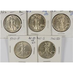CHOICE AU WALKING LIBERTY HALF DOLLARS: 1940, 1941-S AND ( 3 ) 1942