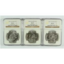1983 P,D&S OLYMPIC COMMEMORATIVE SILVER DOLLARS, ALL NGC MS-69
