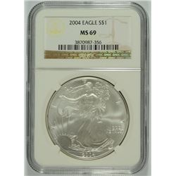 2004 AMERICAN SILVER EAGLE, NGC MS-69