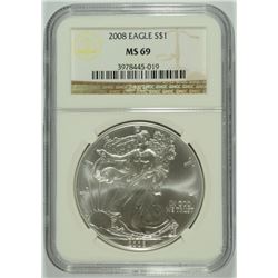 2008 AMERICAN SILVER EAGLE, NGC MS-69