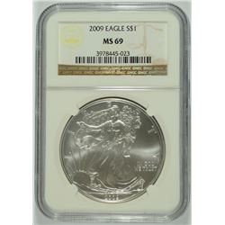 2009 AMERICAN SILVER EAGLE, NGC MS-69
