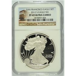 2012-S $1.00 AMERICAN SILVER EAGLE, NGC PROOF-69 ULTRA CAMEO  TROLLEY LABEL
