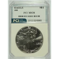 1989 AMERICAN SILVER EAGLE, PCI MS-70  RARE PERFECT!  TRENDS PRICE $1600.00