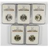 Image 1 : LOT OF ( 5 ) 1950-D WASHINGTON QUARTERS, NGC MS-65