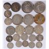 Image 1 : LOT OF ( 23 ) FOREIGN SILVER COINS, MANY OLD DATES!  COINS WEIGH APPROX.  105g