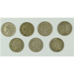 LOT OF ( 7 ) 3-CENT NICKELS, VG-F  NICE LOT!