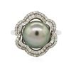 Image 3 : 14KT White Gold 10.2mm Pearl and Diamond Ring