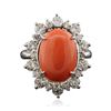 Image 3 : 14KT White Gold 5.19ct Coral and Diamond Ring