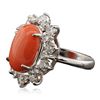 Image 4 : 14KT White Gold 5.19ct Coral and Diamond Ring