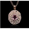 Image 4 : 14KT Rose Gold 2.16ct Tourmaline and Diamond Pendant With Chain