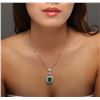 Image 1 : 14-18KT 5.24ctw Emerald and Diamond Pendant With Chain