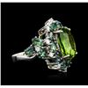 Image 4 : 18KT White Gold 9.54ct Peridot, Chrysoberyls and Diamond Ring