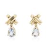 Image 3 : 10KT Yellow Gold 1.00ctw Aquamarine and Diamond Earrings
