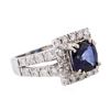Image 2 : 14KT White Gold 3.08ct Sapphire and Diamond Ring