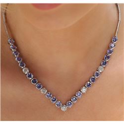 14KT White Gold 15.40ctw Tanzanite and Diamond Necklace