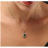 Image 1 : 14KT Yellow Gold 1.66ct Emerald and Diamond Pendant With Chain