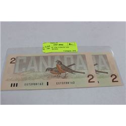 GEM UNC 1986 CONCEC S/N 'ROBIN' $2 NOTES X2