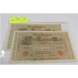 1910 CONSEC S/N GERMAN 1000 MARK NOTES X2