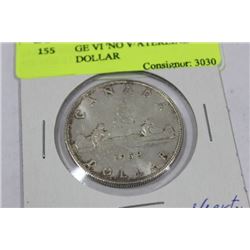 1952 GEORGE VI 'NO WATERLINE' SILVER $1 DOLLAR