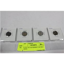 1917-18-19-20 GEORGE V SILVER 5 CENTS X4