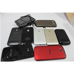BOX OF VARIOUS CELL PHONES SUCH AS IPHONE, SAMSUNG