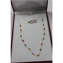 STAMPED 14K YELLOW GOLD SAPPHIRE NECKLACE