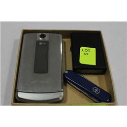GENUINE ZIPPO LIGHTER, SWISS POCKET KNIFE & TELUS
