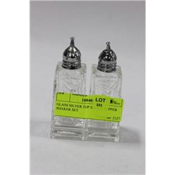 GLASS SILVER TOP SALT & PEPPER SHAKER SET