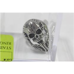 STAINLESS STEEL BIKER SKULL RING SIZE:12
