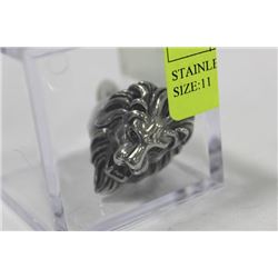 STAINLESS STEEL BIKER LION RING SIZE:11