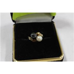 10K YUN-YAN PEARL & BLACK HEMITITE LADIES RING
