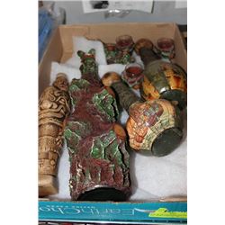 BOX WITH TREEBARK DECANTER SET, WORLD DECANTER