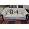Image 1 : LEATHER SOFA, GREY WITH CHERRY TRIM