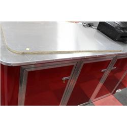 RED 3 DOOR TRAILER CABINET WORK TABLE SOLD W