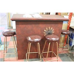 VINTAGE BAR W/ 4 STOOLS