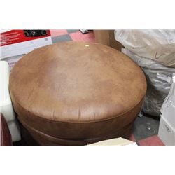BROWN MICROFIBRE ROUND OTTOMAN NEW IN PKG