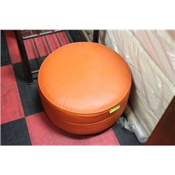 VINTAGE ORANGE LEATHERETTE OTTOMAN