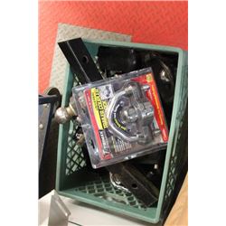 CRATE OF TRAILER COUPLER BALLS AND LOCKS W HIDDEN