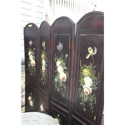 FOLDING WOOD ROOM DIVIDER, FLORAL ART