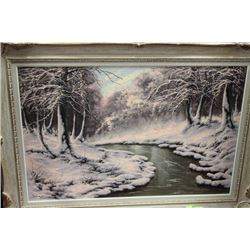 VINTAGE WOOD FRAMED CANVAS: FLORAL PICTURE SIGNED