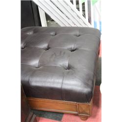 WOOD AND LEATHER OTTOMAN