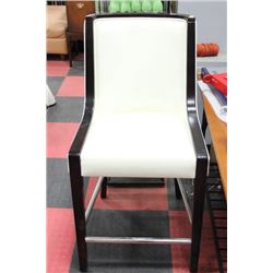 WOOD TRIM WHITE LEATHERETTE BAR STOOL
