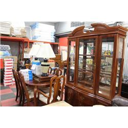 WOOD TABLE W 2 LEAVES /6 CHAIRS/ BUFFET AND HUTCH
