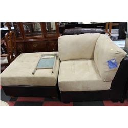 2 TONE MICROFIBRE CORNER CHAIR W OTTOMAN