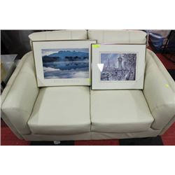 WHITE LEATHER LOVE SEAT